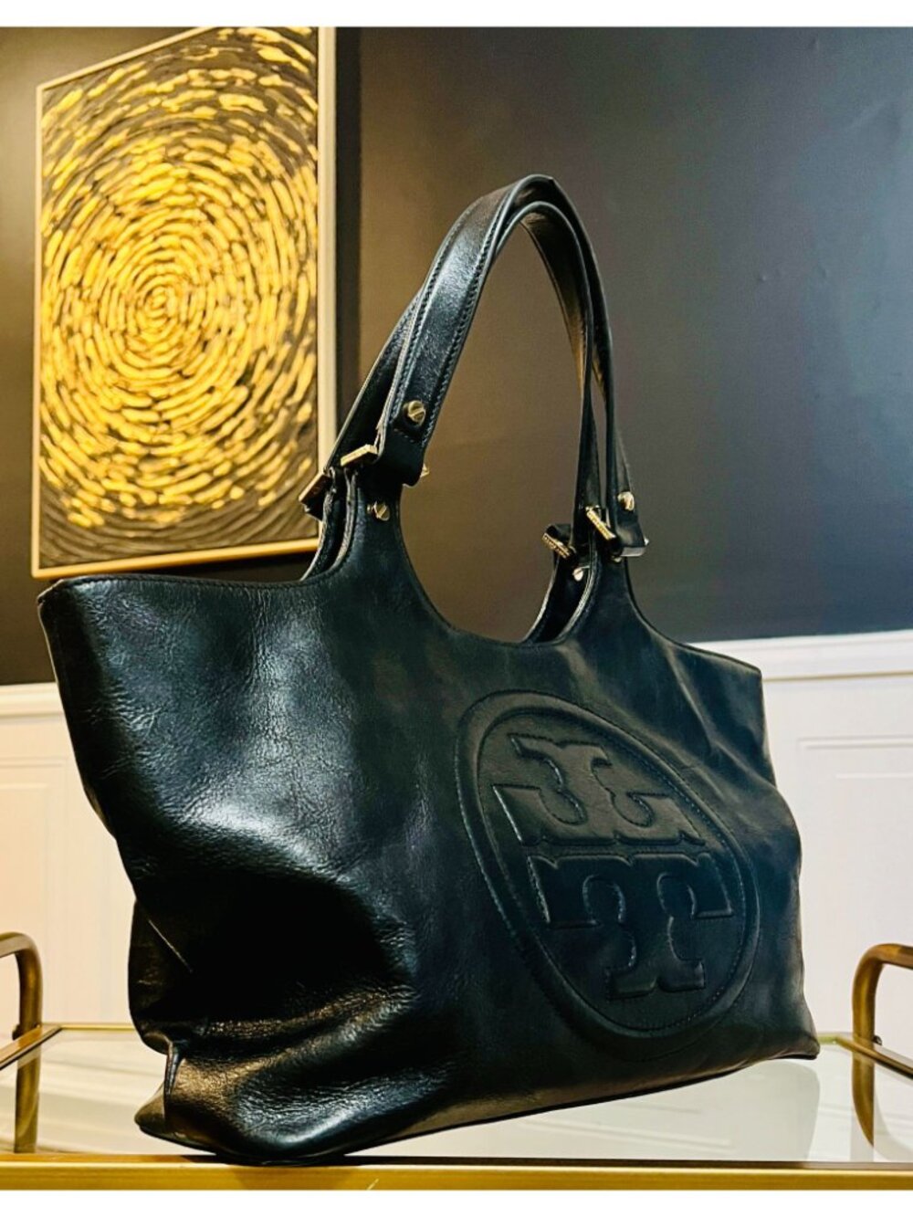 Tory Burch Black Leather Black Bombe Ella Satchel Shoulder Bag - Picture 5 of 12